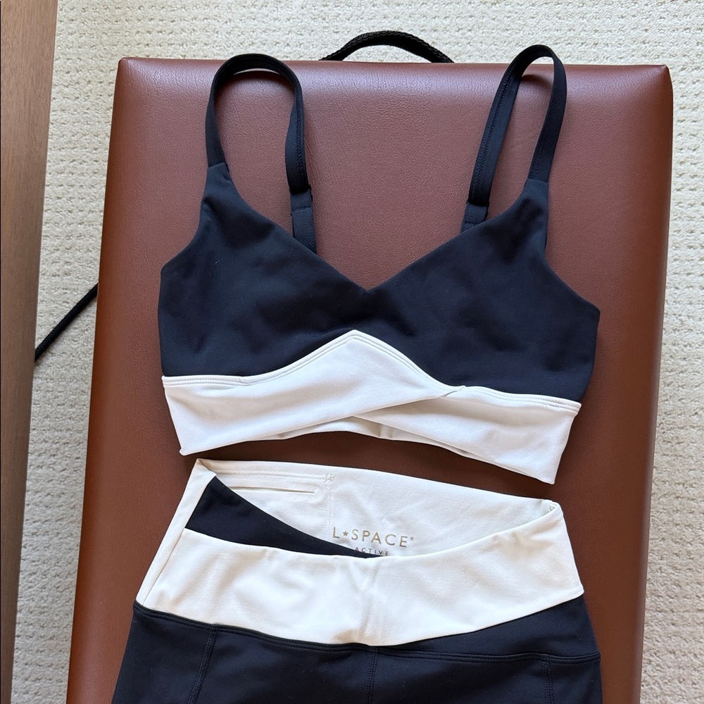 L*Space Black and Cream Sports Bra Set